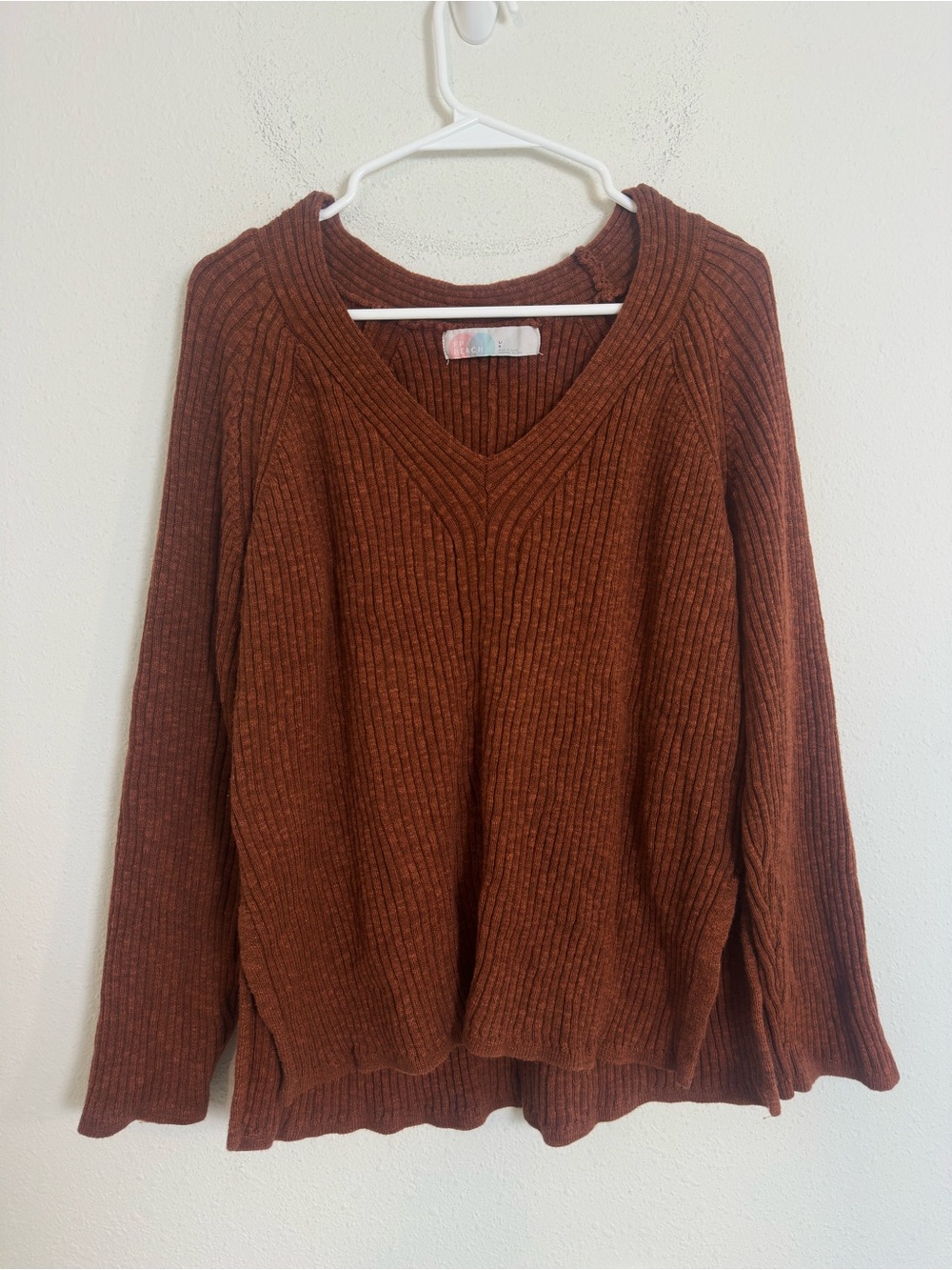 Free people beach burnt orange ribbed v neck pullover sweater